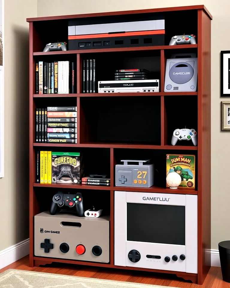nostalgic console shaped storage solutions - 30 Retro Game Room Ideas