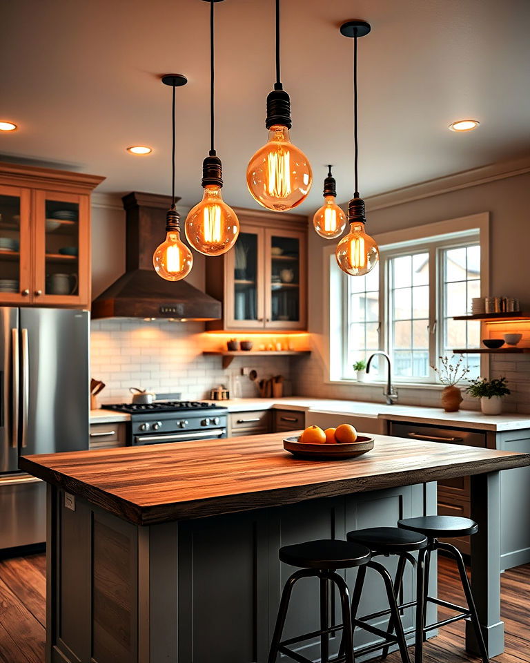nostalgic vibe edison bulb fixtures - 20 Kitchen Island Lighting Ideas