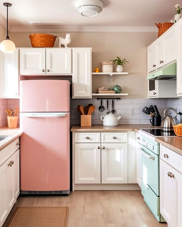 nostalgic vibe pastel kitchen appliances - 25 Kitchen With Colored Appliances Ideas