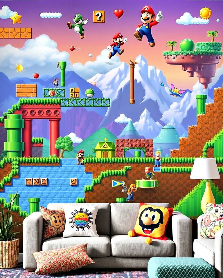 nostalgic wall murals for retro game room - 30 Retro Game Room Ideas