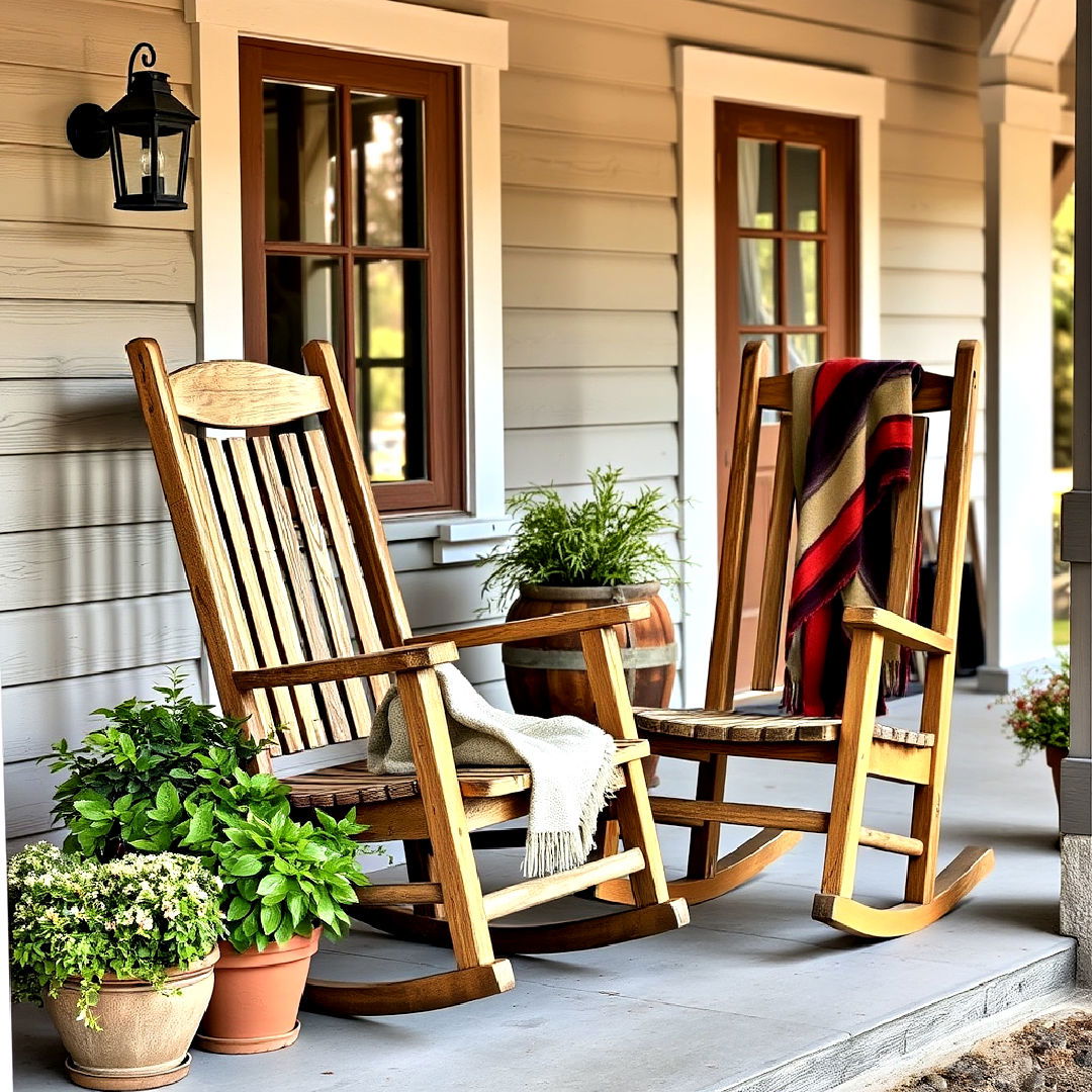 nostalgic weathered wooden rocking chairs - 25 Rustic Front Porch Ideas
