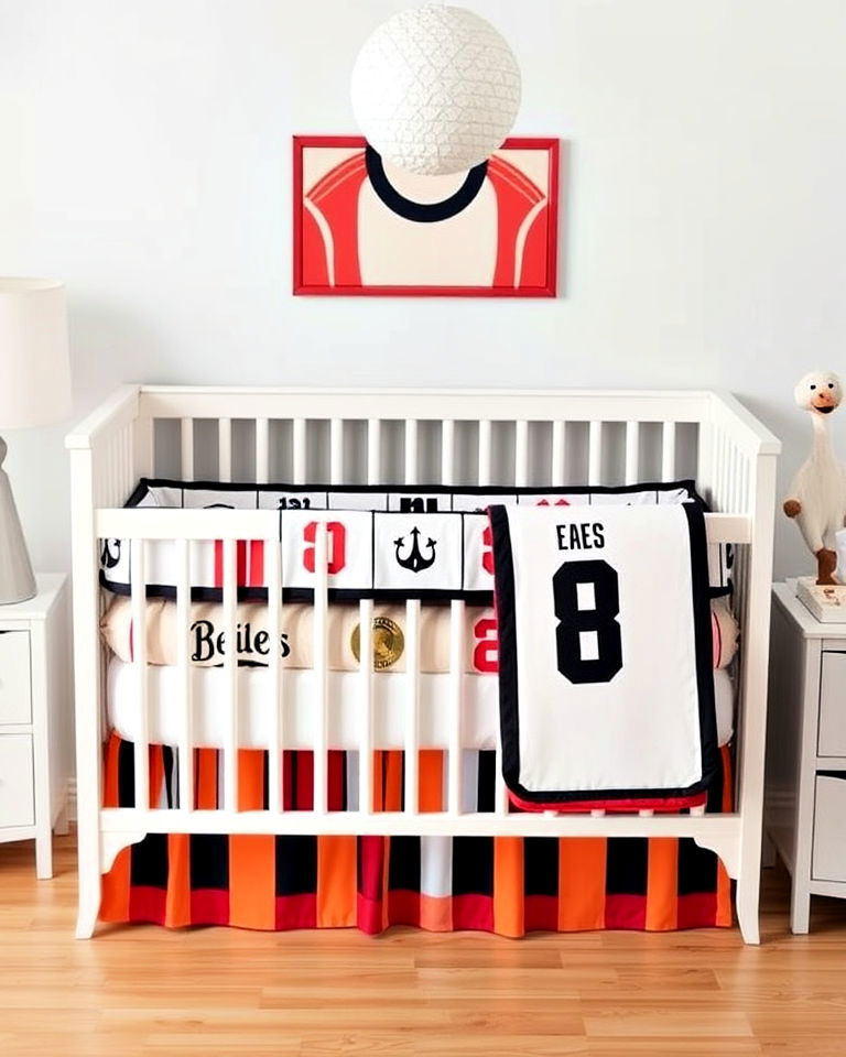 nursery with jersey inspired bedding - 20 Sports Nursery Ideas