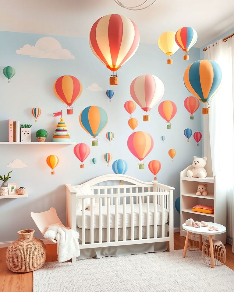 nursery with pastel balloon festival - 20 Whimsical Nursery Ideas