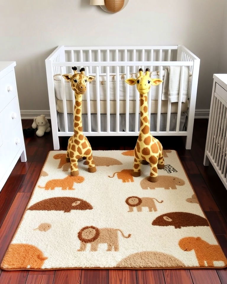 nursery with safari themed rug - 15 Giraffe Nursery Ideas