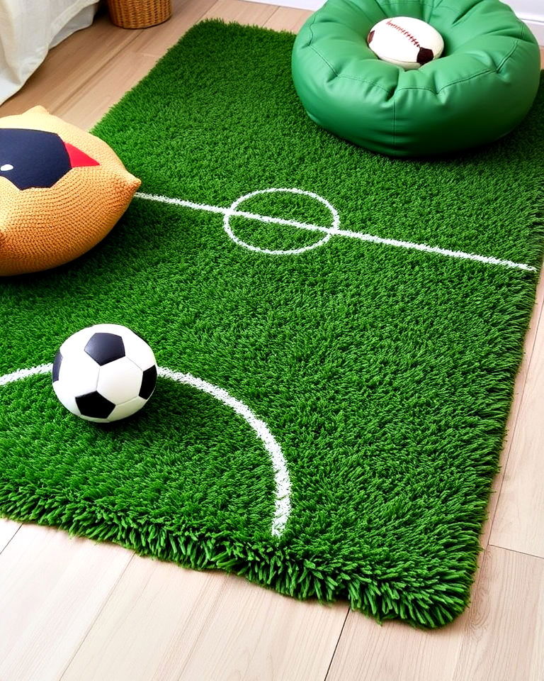 nursery with turf inspired rug - 20 Sports Nursery Ideas