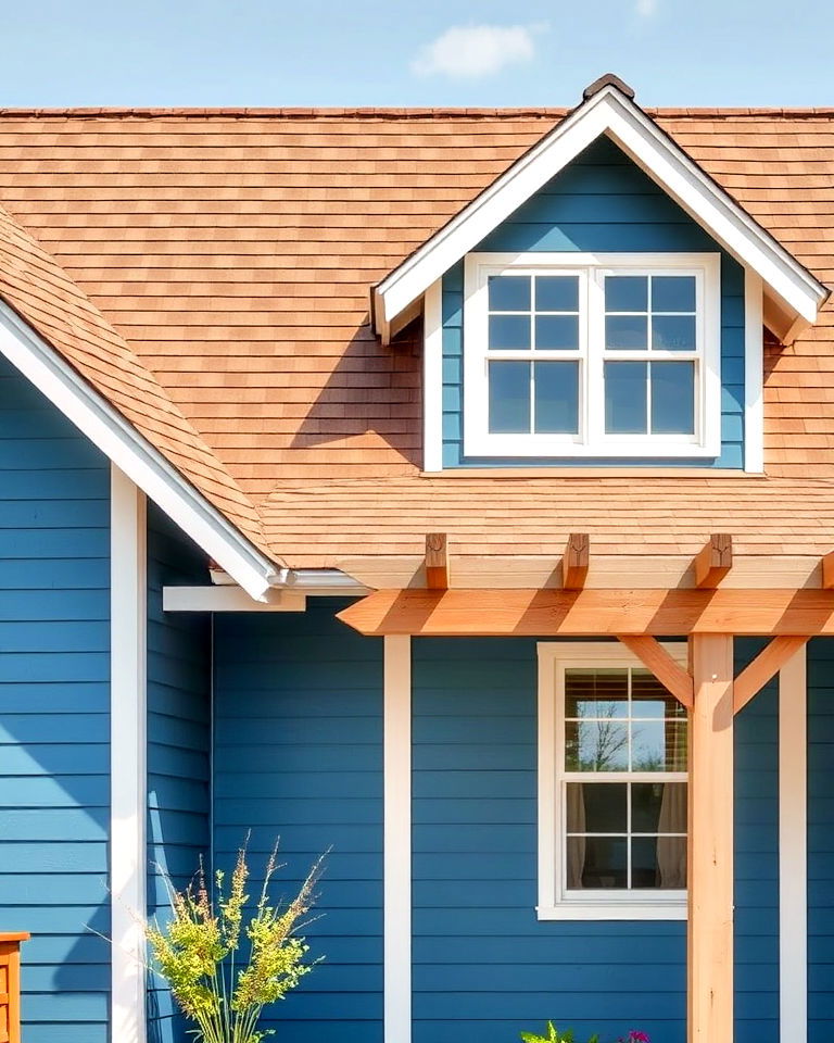 ocean blue siding with driftwood brown roof - 25 Blue Exterior Home With a Brown Roof Ideas