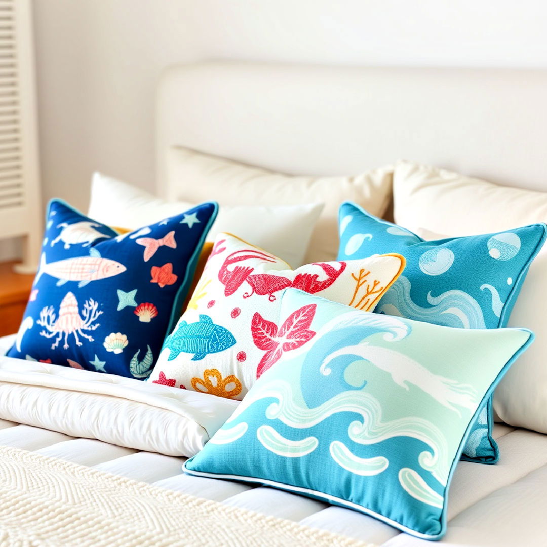 ocean inspired throw pillows - 40 Ocean-themed Bedroom Ideas