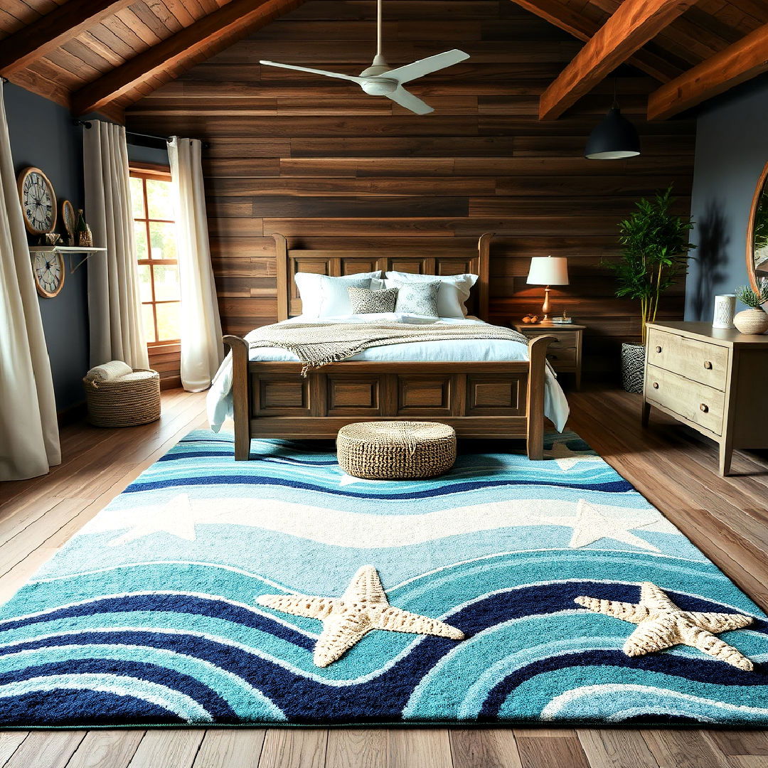 ocean themed bedroom with marine inspired rug - 40 Ocean-themed Bedroom Ideas