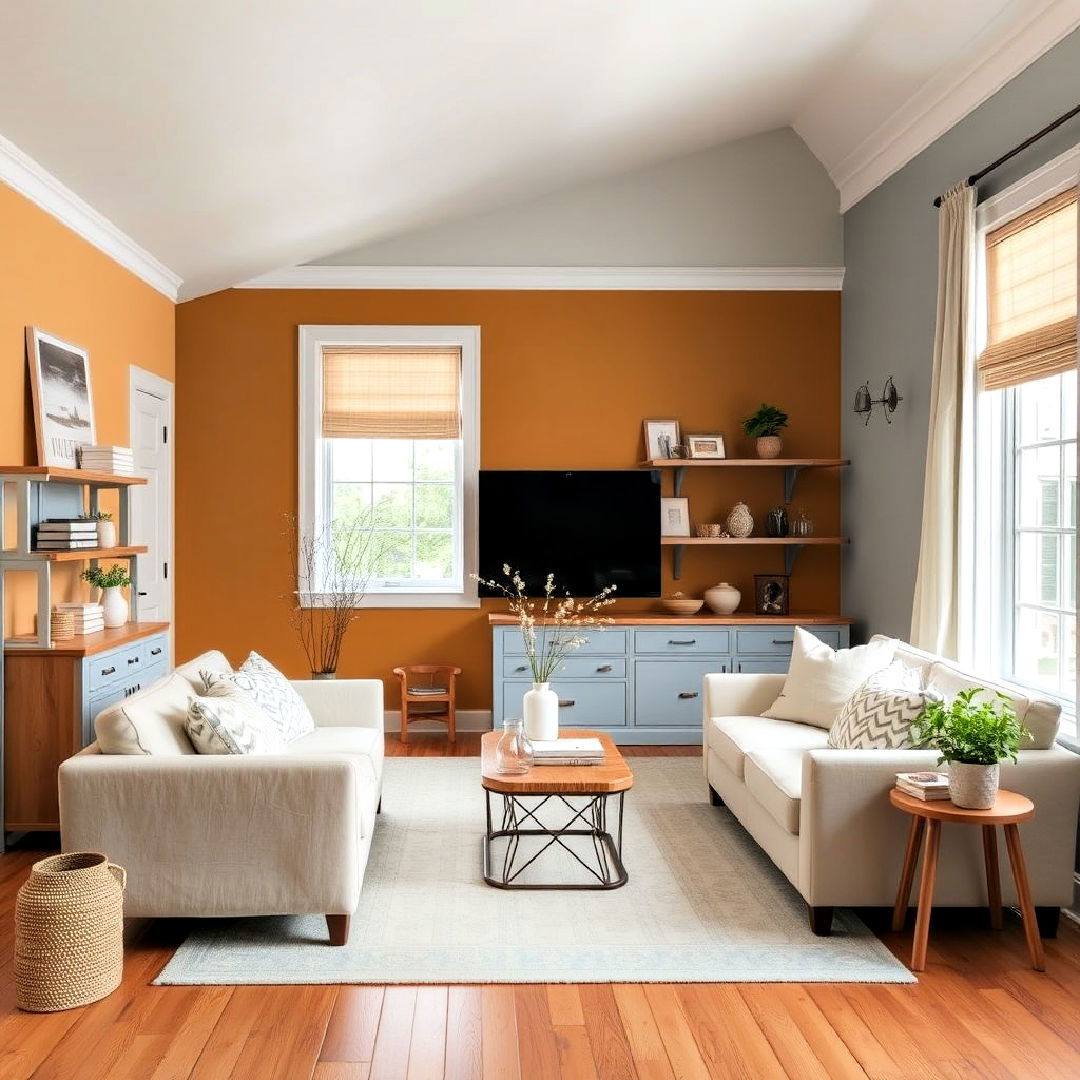 ochre and pale blue for living room - 40 Warm Color Palettes for Every Room in the House