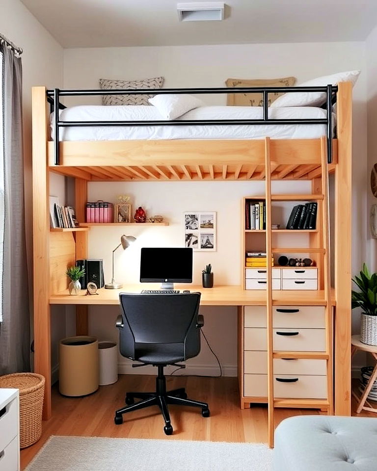 office desk under a loft bed - 40 Bedroom Office Ideas