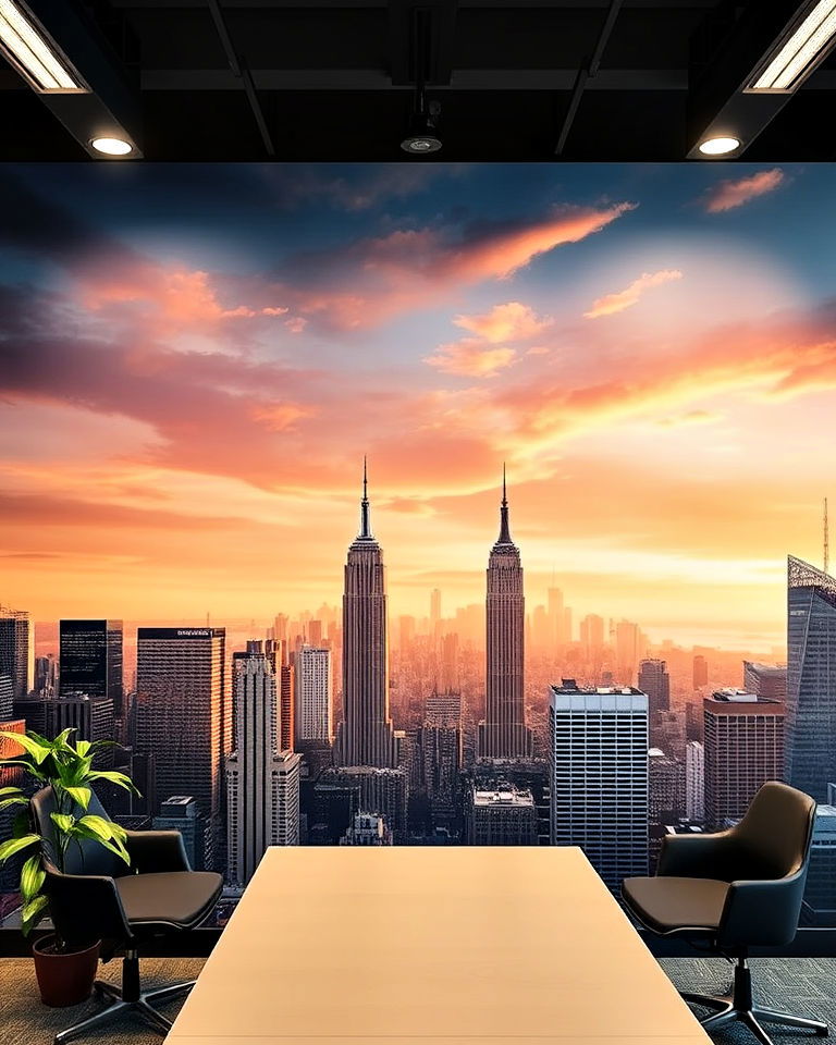 office with urban skyline mural - 25 Office Wall Murals