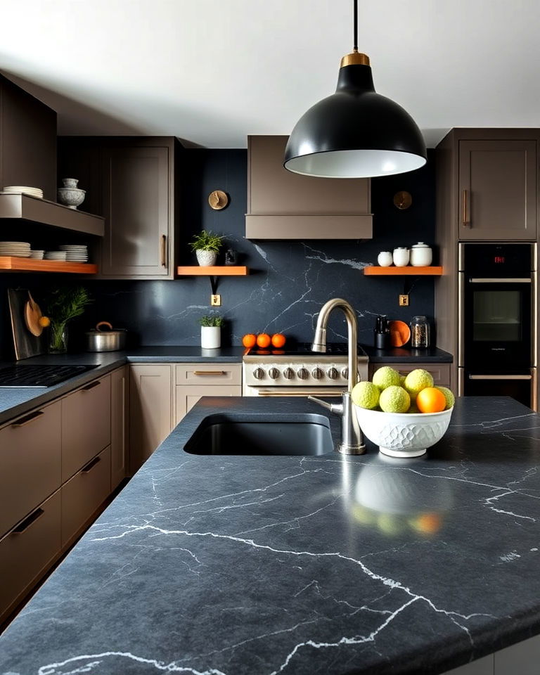 oiled soapstone countertop - 40 Kitchen Countertop Ideas
