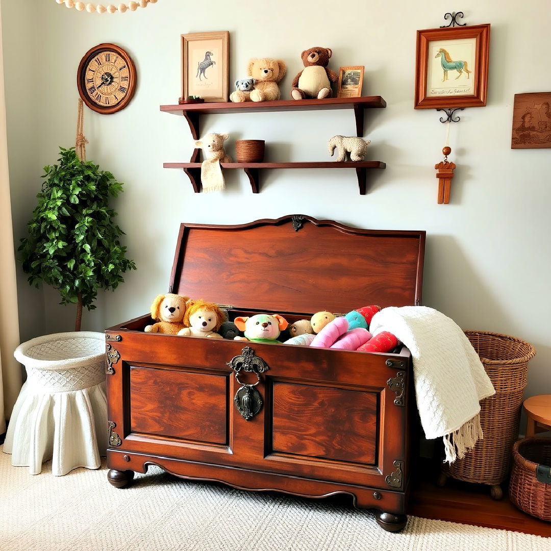 old fashioned wooden toy chest - 25 Vintage Nursery Ideas