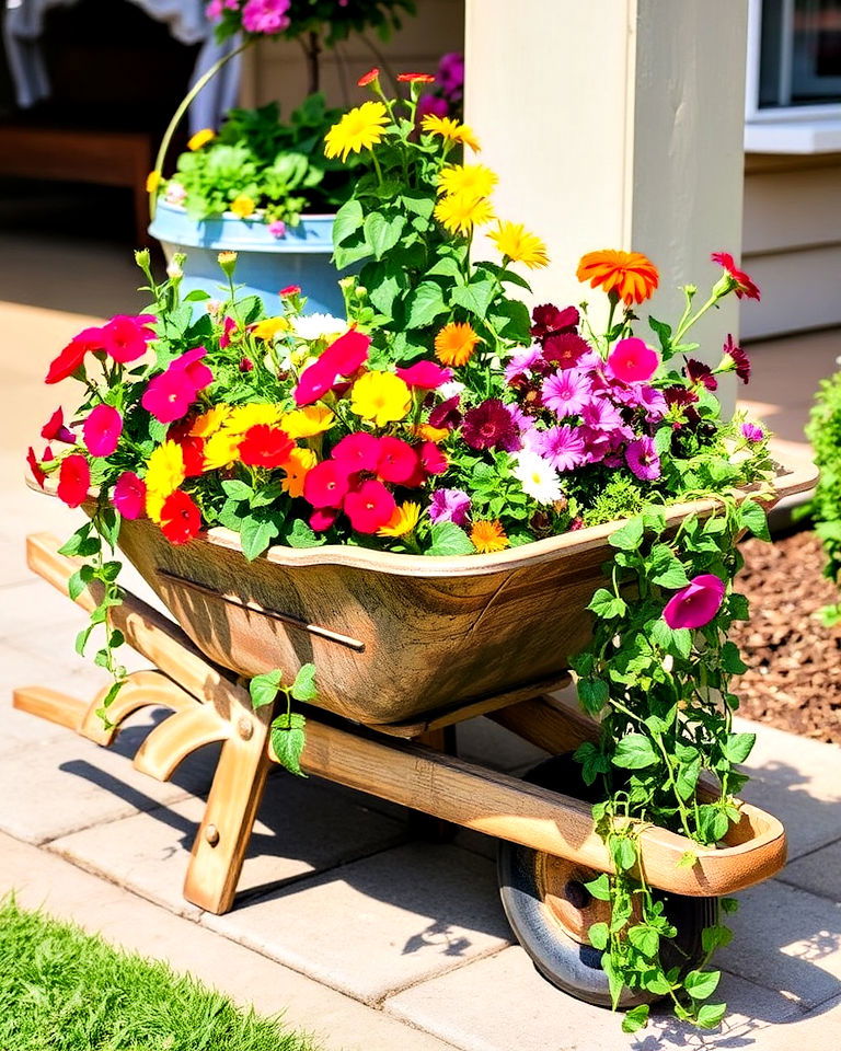 old wheelbarrow as flower planter - 25 Old Wheelbarrow Ideas