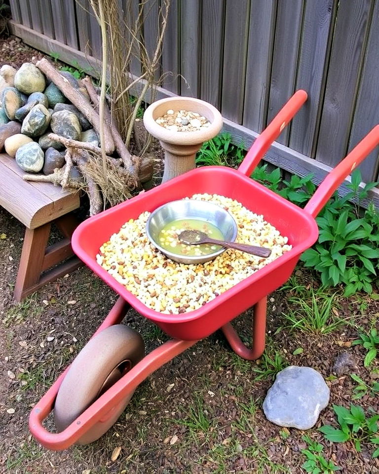 old wheelbarrow as wildlife feeder station - 25 Old Wheelbarrow Ideas