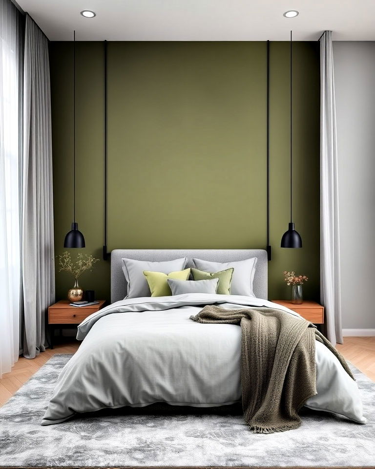 olive green and gray duo for bedroom - 25 Olive Green Bedroom Ideas