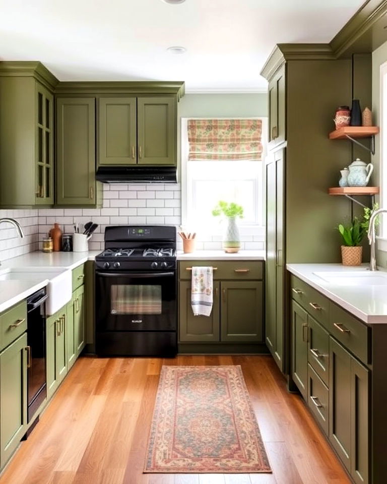 olive green cabinets with black appliances - 20 What Color Cabinets Go With Black Appliances