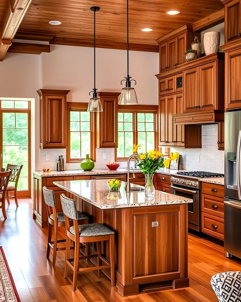 open concept kitchen with natural cherry cabinets - 15 Natural Cherry Kitchen Cabinets