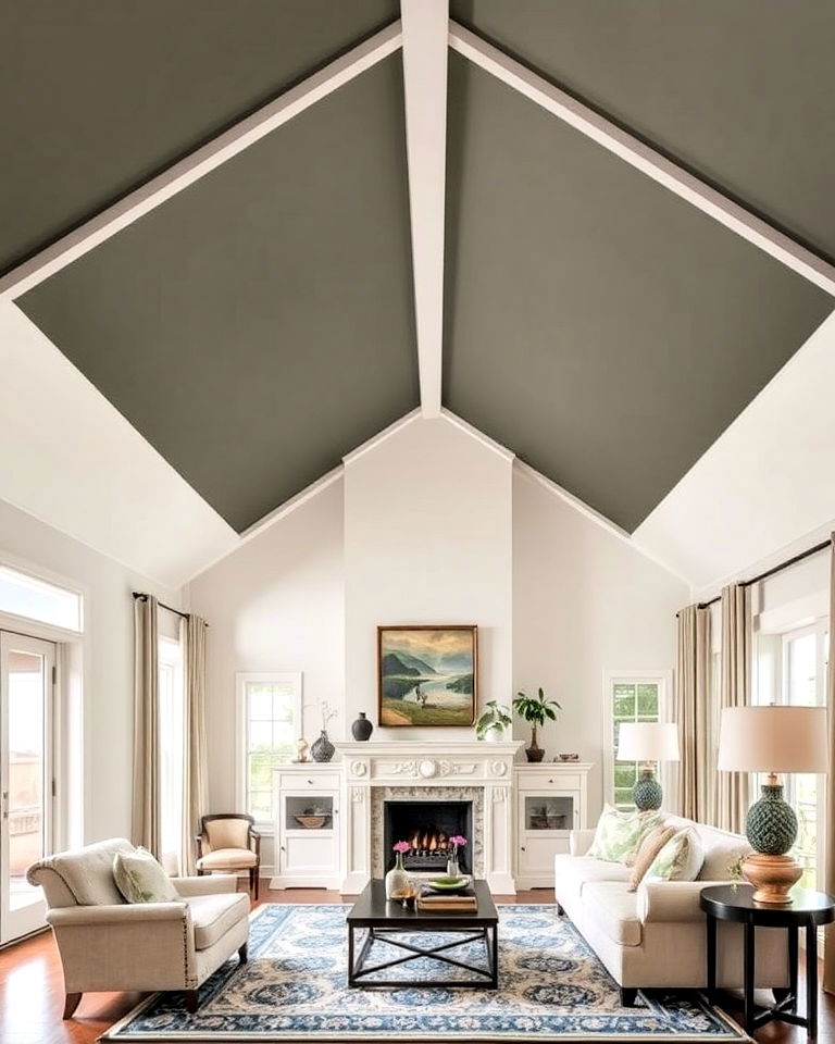 open concept living room with vaulted ceiling in dual tones - 20 Open Concept Vaulted Ceiling Living Room Ideas