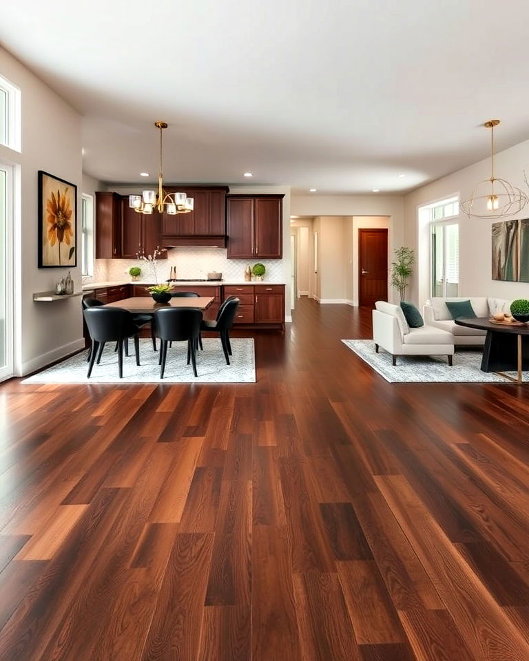 open concept space with dark walnut floor - 20 Dark Walnut Floors for Rooms