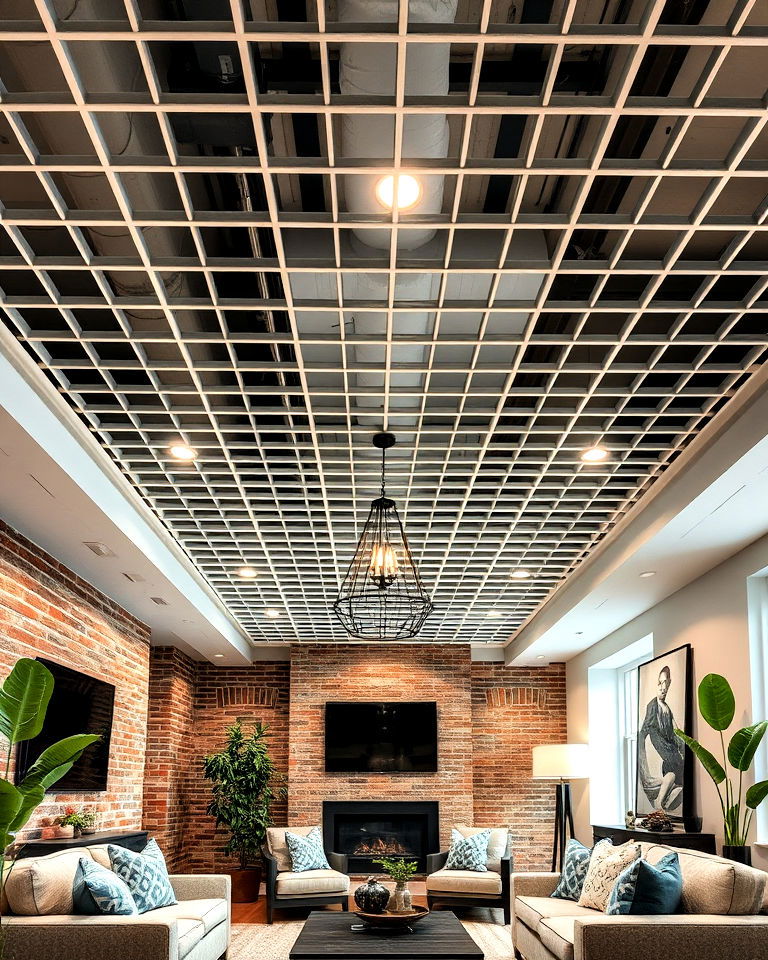 open grid panels for exposed basement ceiling - 25 Exposed Basement Ceiling Ideas