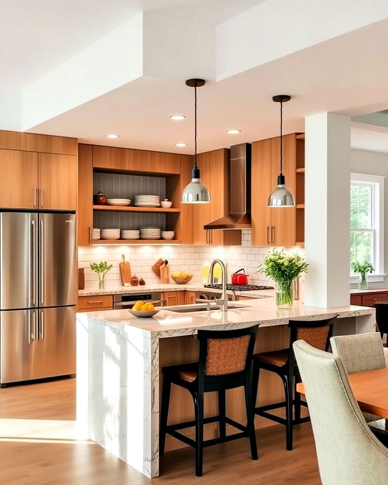 open kitchen workspace with half wall - 30 Half Wall Ideas