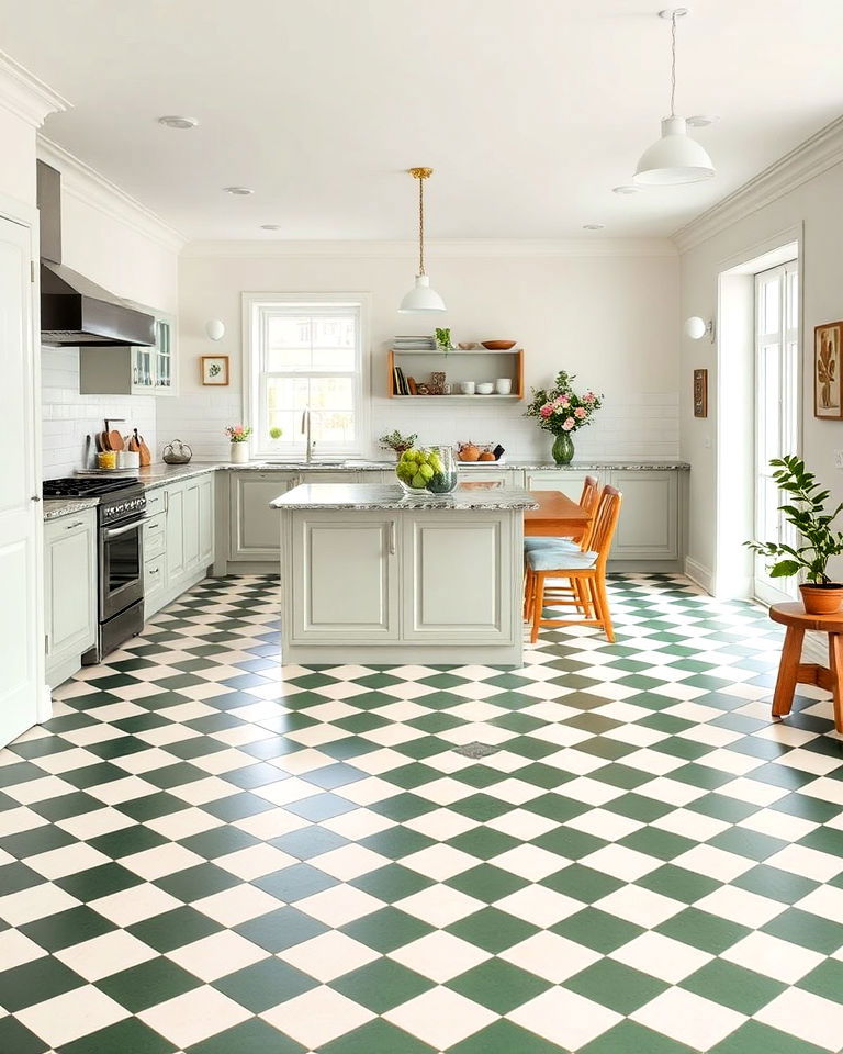 open plan kitchen with checkered floor - 25 Kitchens With Checkered Floors
