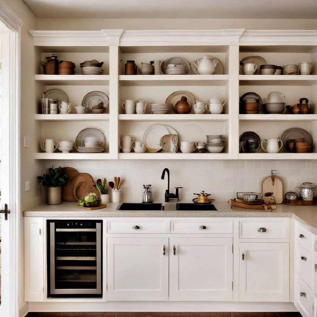 open shelf off white cabinets ideas - 15 Off-white Kitchen Cabinets