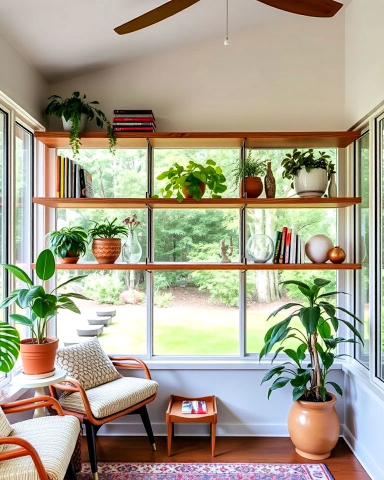 open shelving for aesthetic appeal - 20 Mid-century Modern Sunroom Ideas