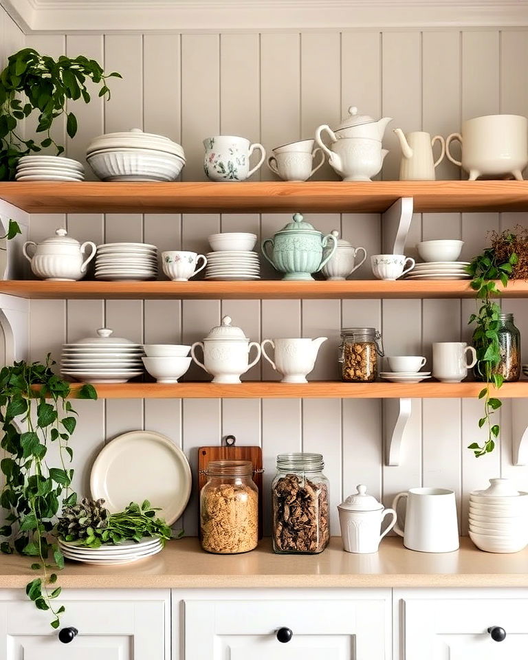 open shelving for cottagecore dining room - 30 Cottagecore Dining Room Ideas