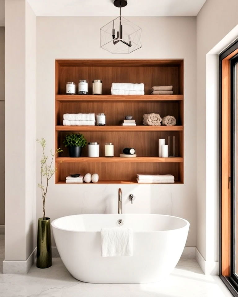 open shelving for open concept bathroom - 30 Open Concept Bathroom Ideas