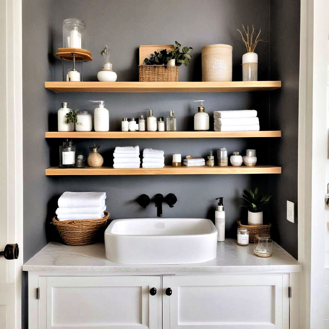 open shelving storage idea - 25 Bathroom Cabinet Ideas