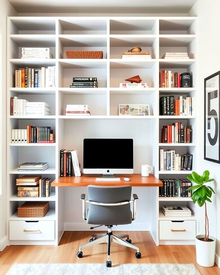 open shelving unit for modern home office - 40 Modern Home Office Ideas