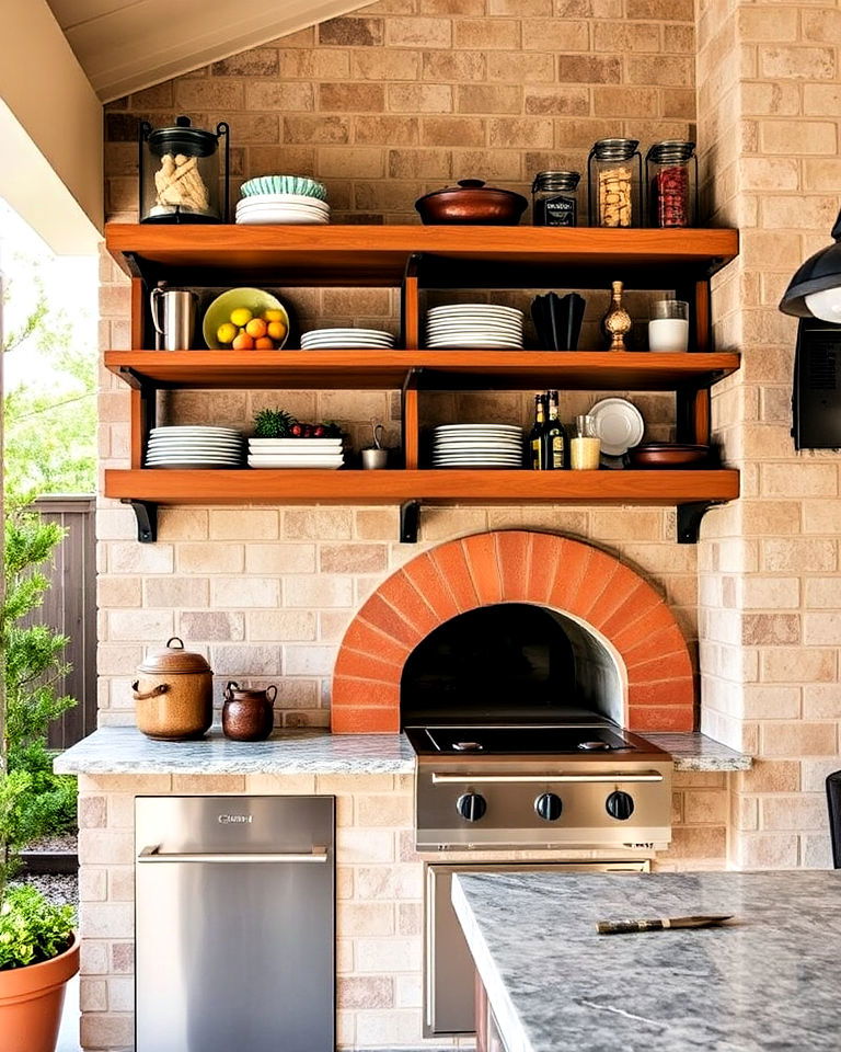 open shelving with outdoor kitchen - 20 Outdoor Kitchen With Pizza Oven