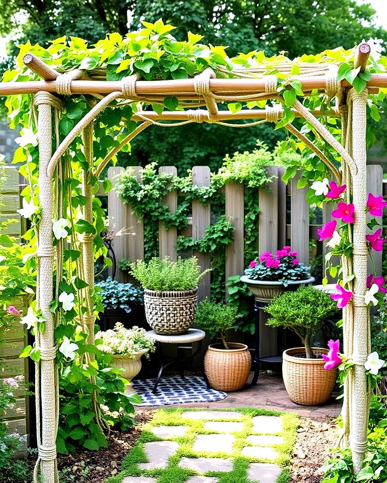 open weave rope garden arbor - 40 Garden Arbor Ideas
