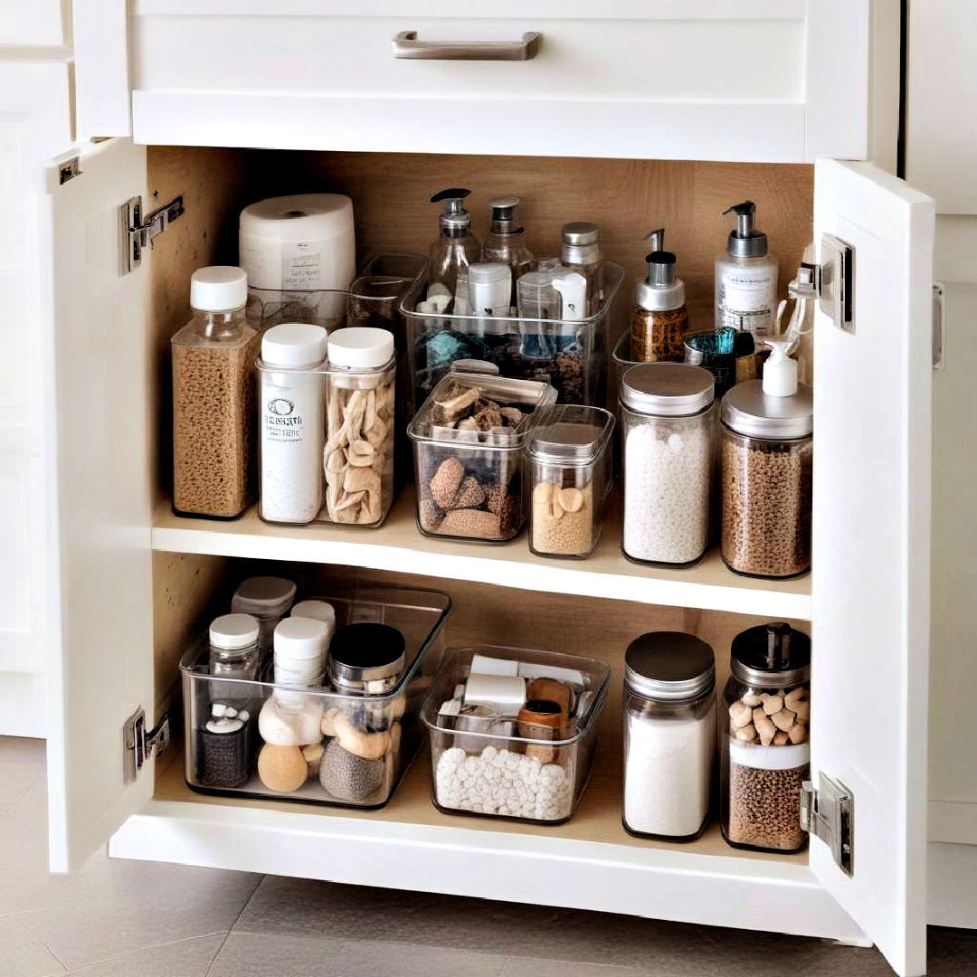 opt for clear storage containers - 25 Small Bathroom Ideas on a Budget