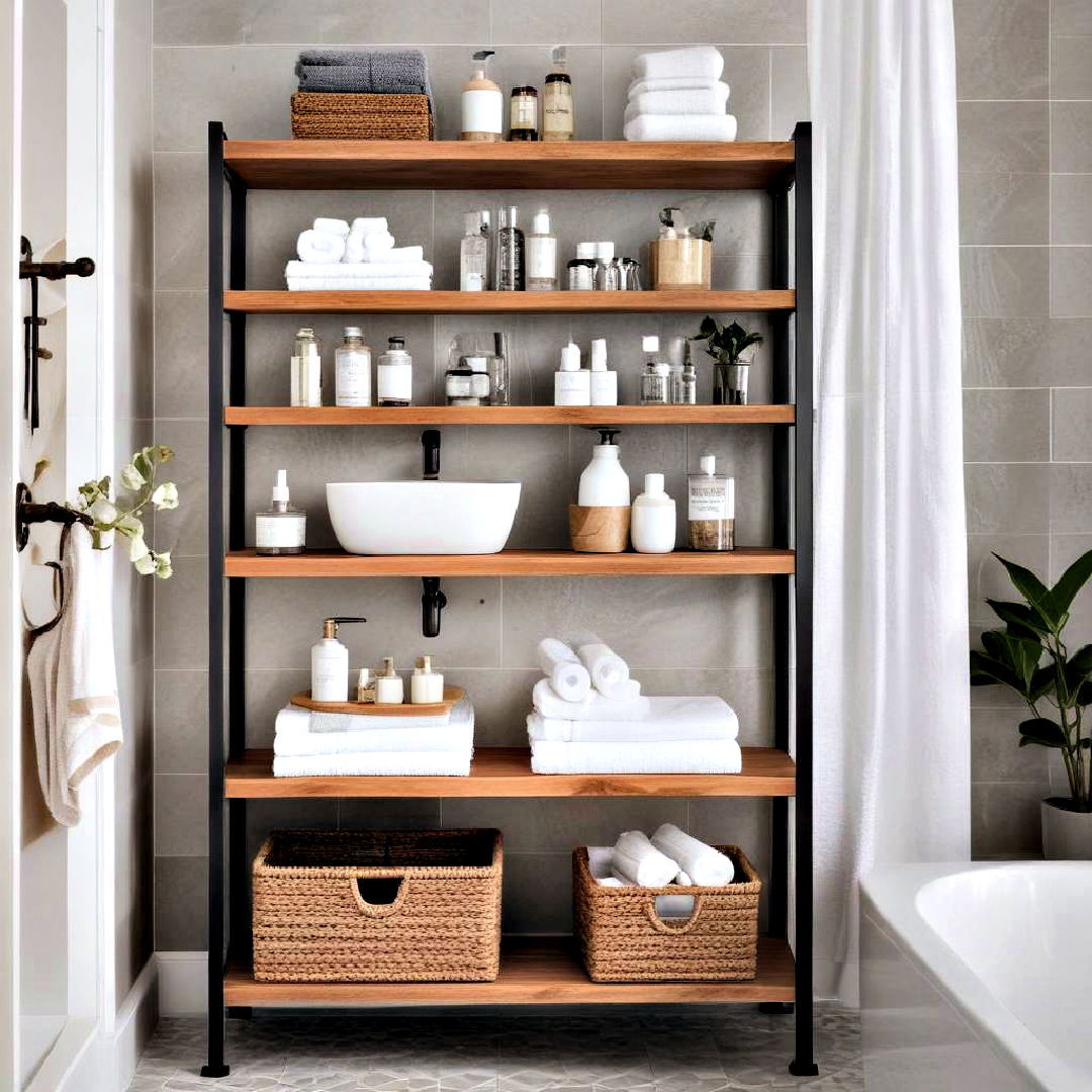 opt for wall mounted shelves - 40 Bathroom Organization Ideas