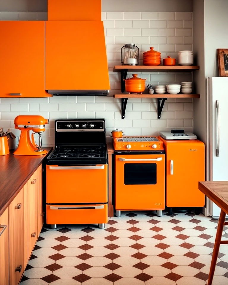orange appliances to add retro twist - 25 Kitchen With Colored Appliances Ideas