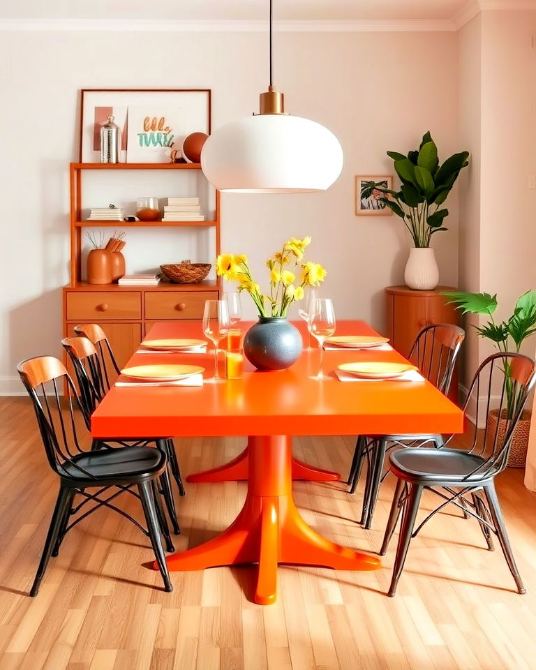 orange dining table for eclectic look - 30 Orange Room Ideas