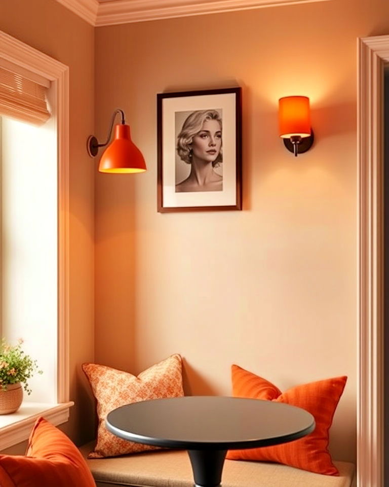 orange wall sconces for soft glow - 30 Orange Room Ideas