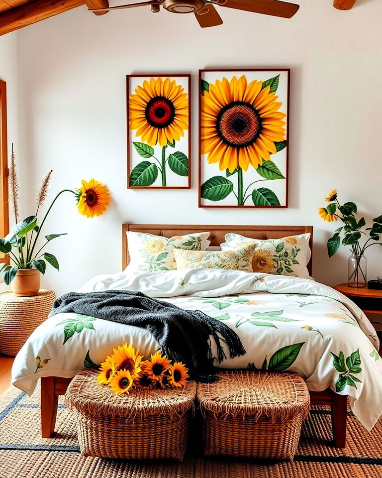 organic aesthetic botanical prints and textures - 15 Sunflower Bedroom Ideas