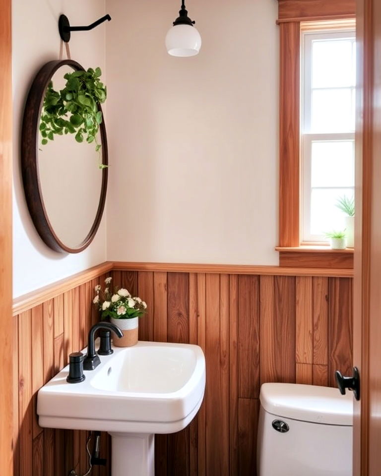 organic earthy wood wainscoting - 25 Powder Room Wainscoting Ideas