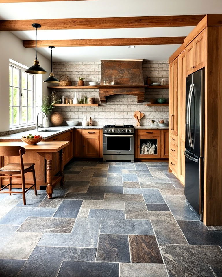 organic kitchen design with slate floor - 20 Kitchens With Slate Floors