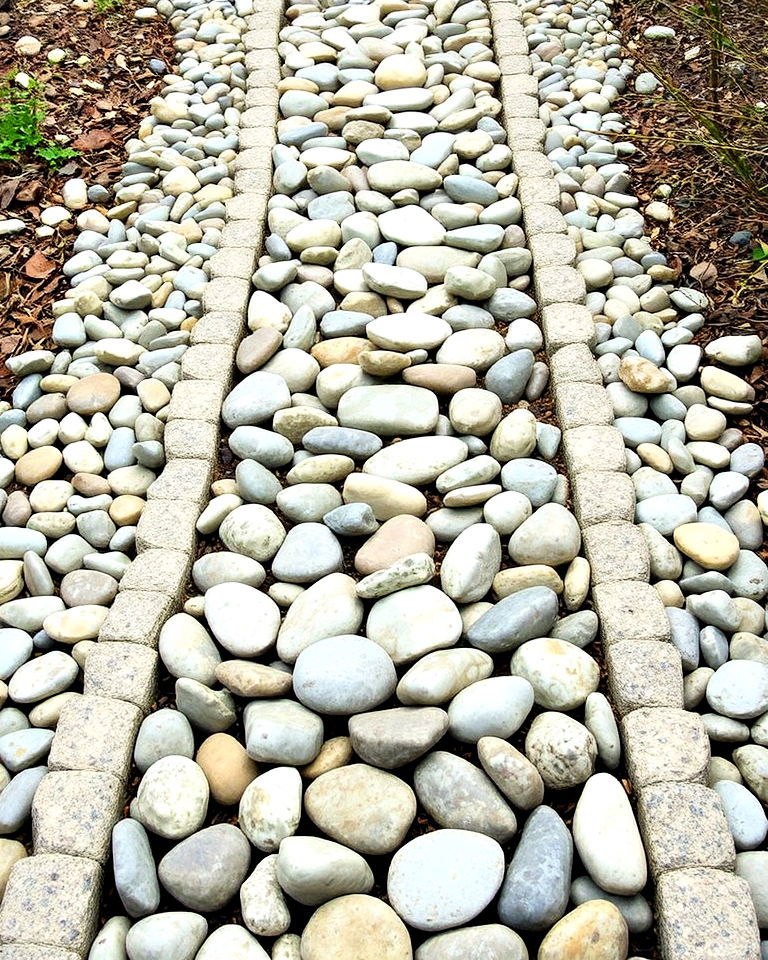 organic river rock pathway with borders - 30 Garden Path Ideas