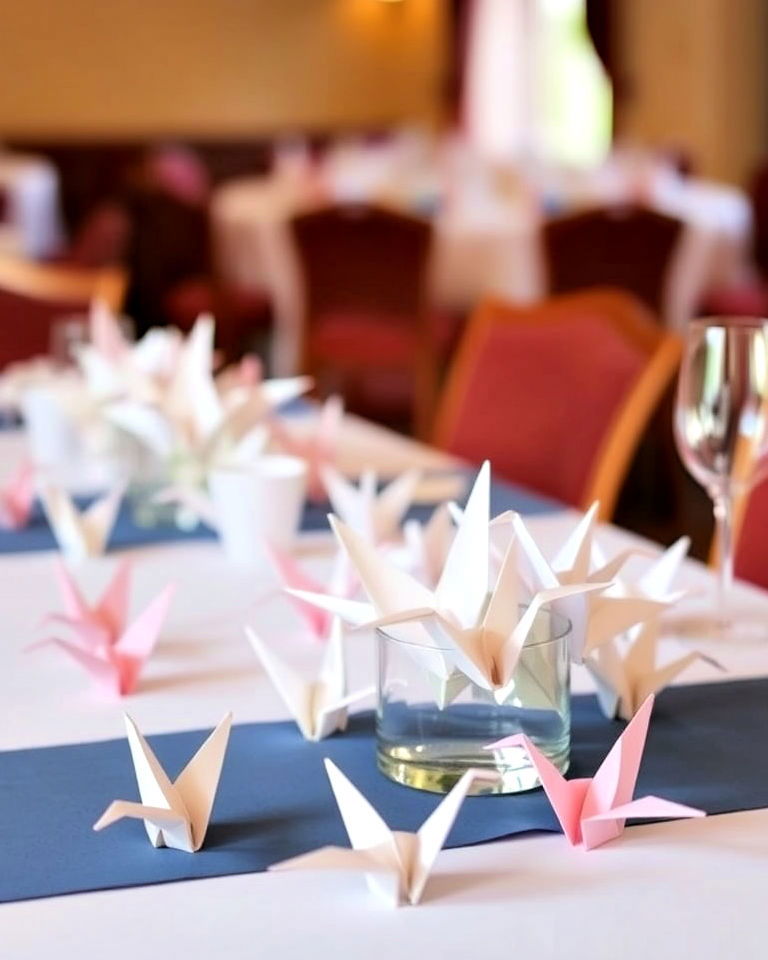 origami paper cranes for cultural twist - 30 Wedding Table Decoration Ideas