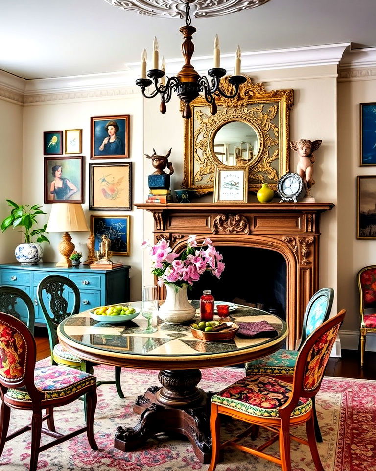 ornate fireplace in eclectic dining room - 30 Dining Rooms With Fireplaces