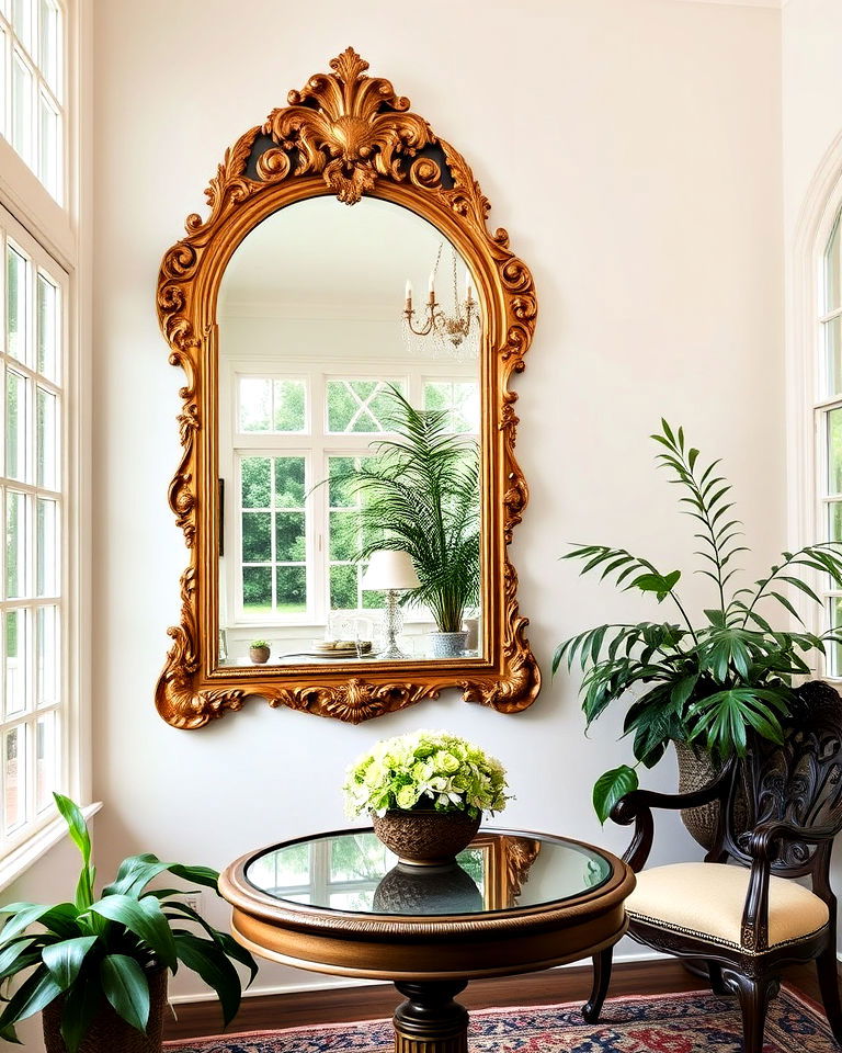 ornate mirror for added light - 25 Victorian Sunroom Ideas