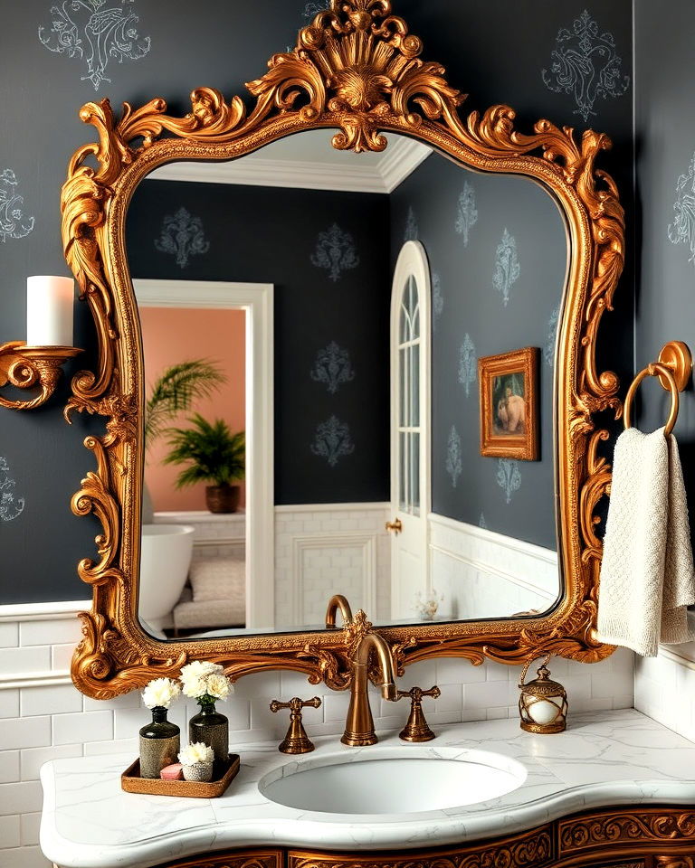 ornate mirror for maximalist bathroom - 20 Maximalist Bathroom Design Ideas