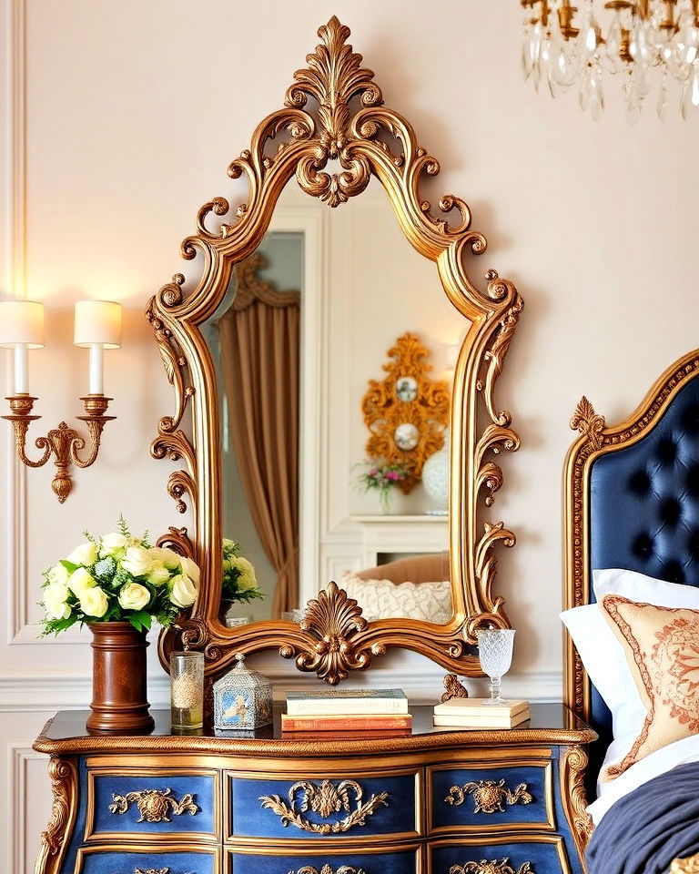 ornate mirror for royal ambiance - 20 Royal Bedroom Ideas