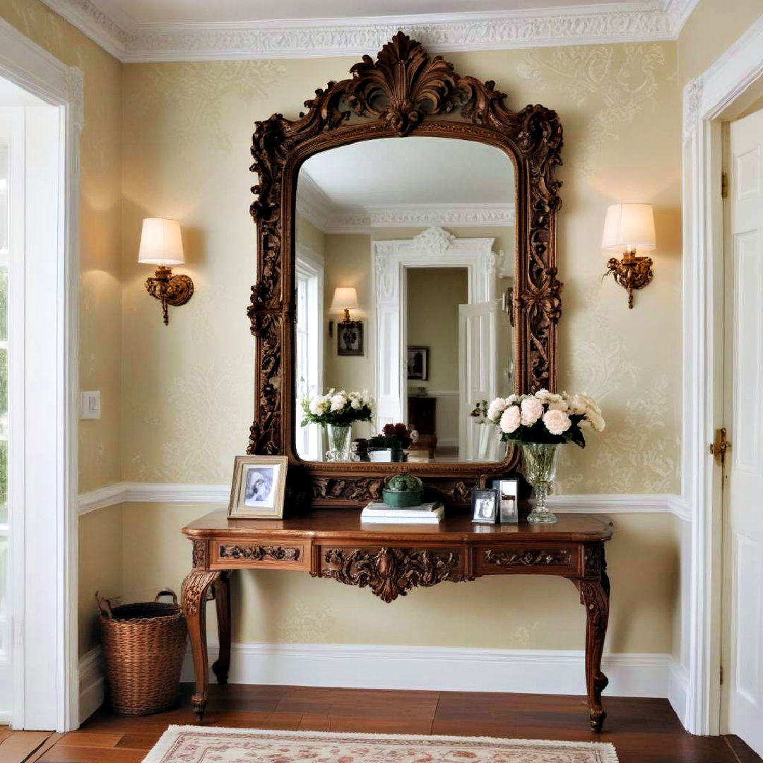 ornate mirror with traditional victorian aesthetic - 20 Victorian Hallway Ideas